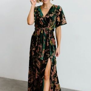 Uma Velvet Maxi Dress | Green Floral